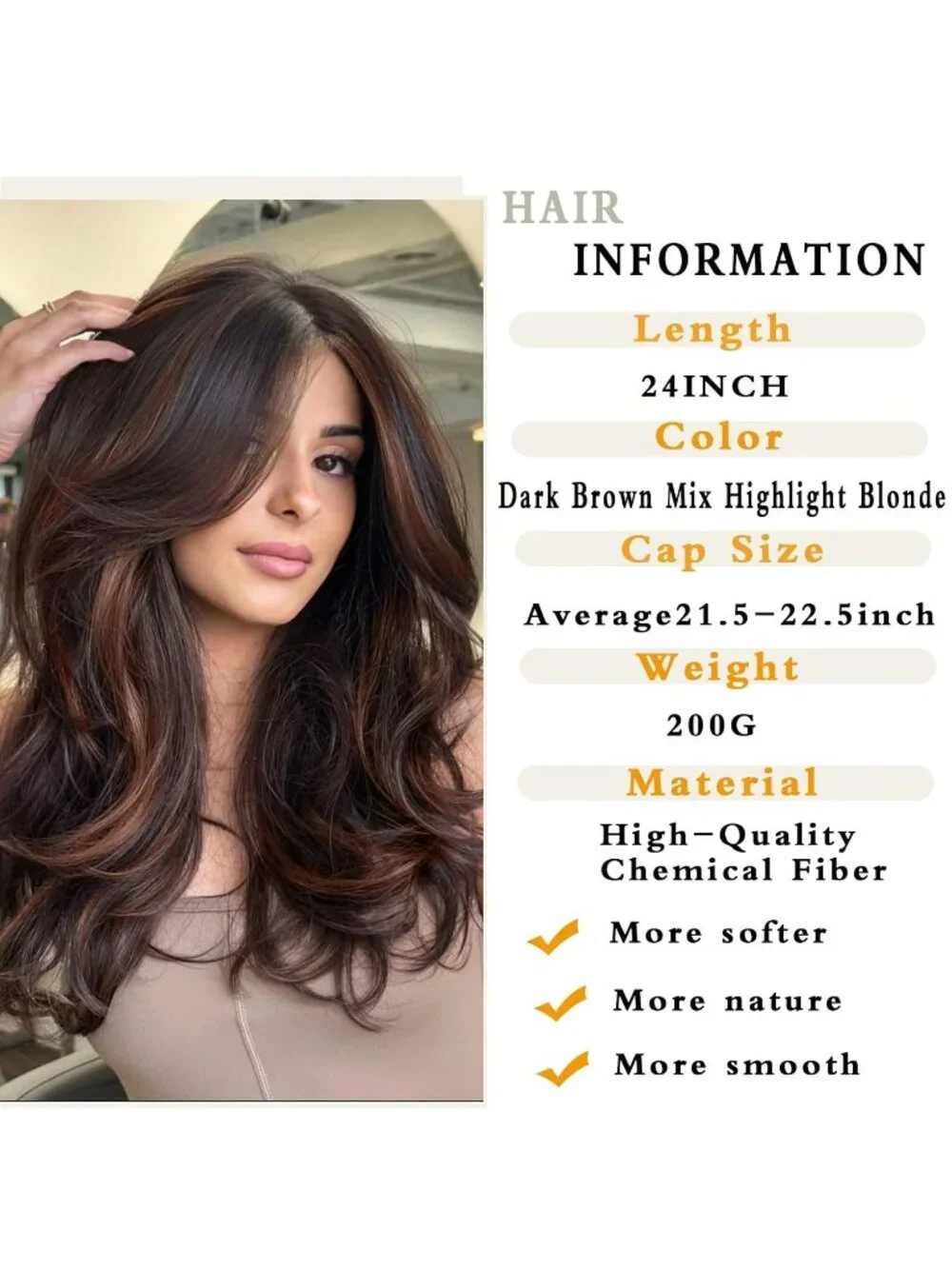Women's Highlight Brown Long Blonde Wavy Synthetic Platinum Layered Classic Wigs